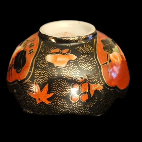 Vintage Chinese Imari Style Lotus Bowl Black Red Gold Scalloped 6" Made in China - Picture 7 of 9